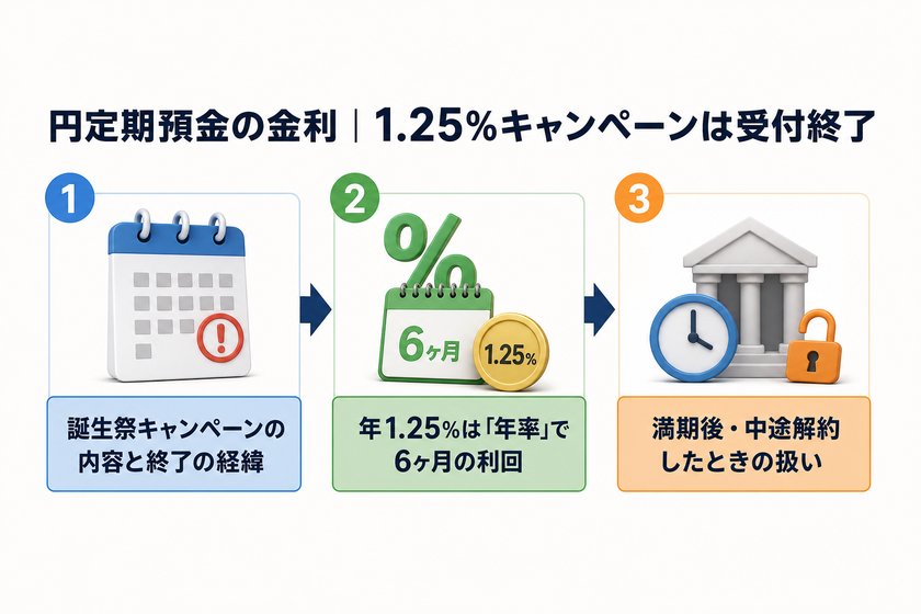 3〜4段階のステップ図:円定期預金の金利|1.25%キャンペーンは受付終了
