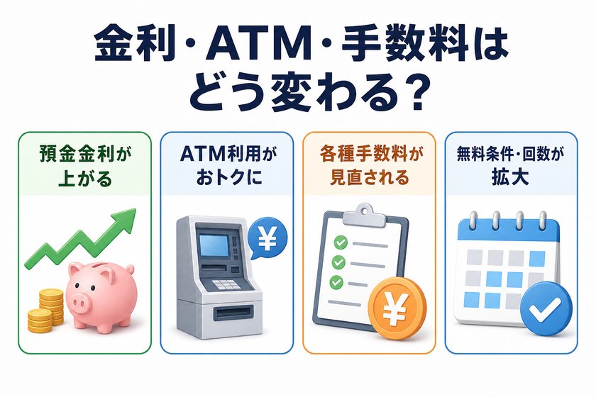 構成図:金利・ATM・手数料はどう変わる